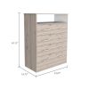 Peru L Four Drawer Dresser, Superior Top, One Open Shelf -Light Gray / White