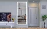 Extra Large LED Bathroom Mirror with 3 Color Aluminum Framed Wall Mirror Full Body Mirror with Lights, Vertical Horizontal Hanging Aluminum Framed Mir
