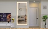 Extra Large LED Bathroom Mirror with 3 Color Aluminum Framed Wall Mirror Full Body Mirror with Lights, Vertical Horizontal Hanging Aluminum Framed Mir