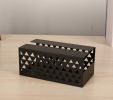 Tinplate Tissue Holder Box Geometric Hollow Facial Napkin Tissue Box Cover - Black