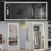 Extra Large LED Bathroom Mirror with 3 Color Aluminum Framed Wall Mirror Full Body Mirror with Lights, Vertical Horizontal Hanging Aluminum Framed Mir
