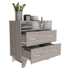 Portanova Two Drawer Dresser, Two Open Shelves, Superior Top, Four Legs -Light Gray / White