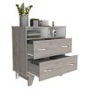 Portanova Two Drawer Dresser, Two Open Shelves, Superior Top, Four Legs -Light Gray / White