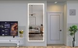 Extra Large LED Bathroom Mirror with 3 Color Aluminum Framed Wall Mirror Full Body Mirror with Lights, Vertical Horizontal Hanging Aluminum Framed Mir
