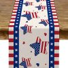 1PC Rectangle Linen Blend Striped Table Runners; Independence Day Home Decoration